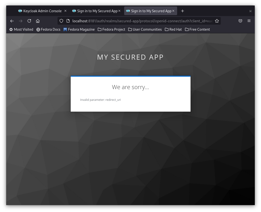 Invalid redirect URL Invalid redirect URL